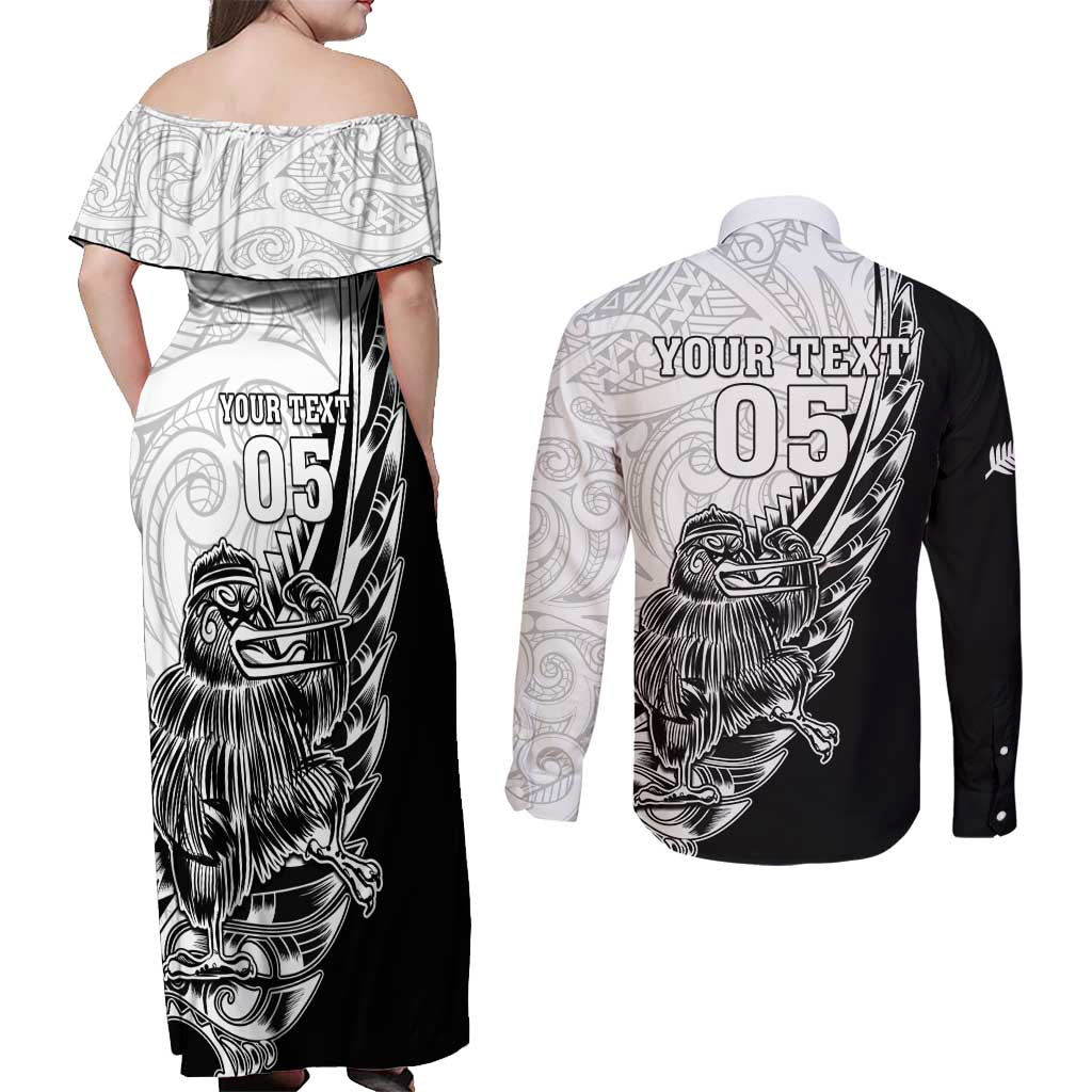 New Zealand Kiwi Rugby Custom Couples Matching Off Shoulder Maxi Dress and Long Sleeve Button Shirt Go Champions Maori Pattern LT05 - Polynesian Pride