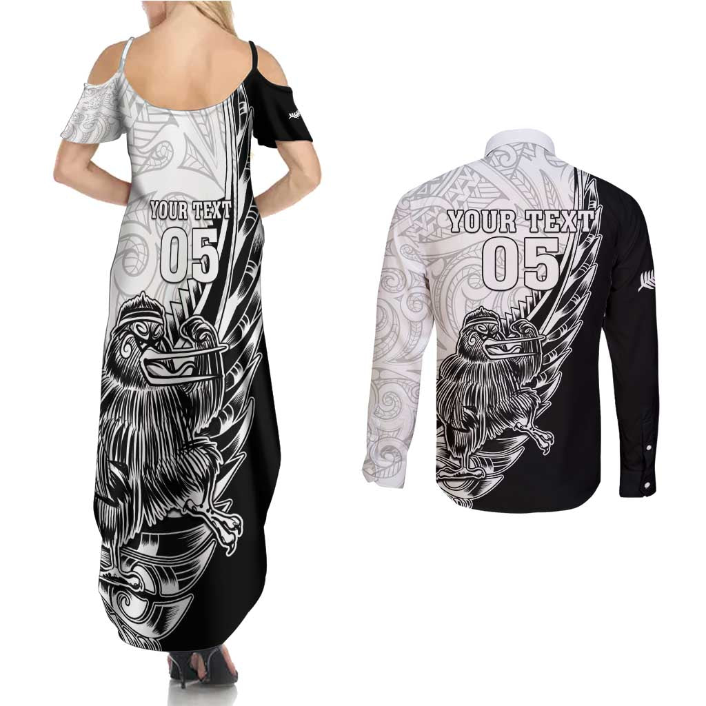 New Zealand Kiwi Rugby Custom Couples Matching Summer Maxi Dress and Long Sleeve Button Shirt Go Champions Maori Pattern LT05 - Polynesian Pride