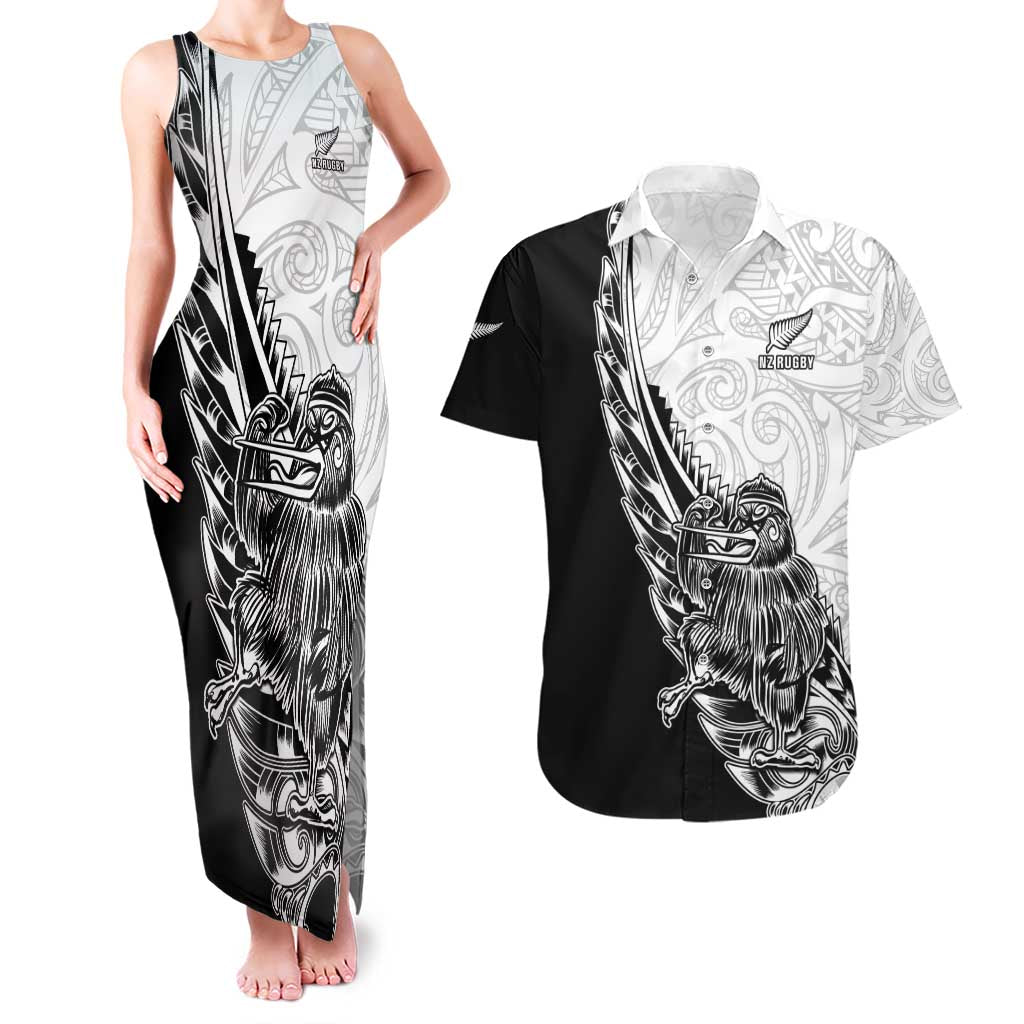 New Zealand Kiwi Rugby Custom Couples Matching Tank Maxi Dress and Hawaiian Shirt Go Champions Maori Pattern LT05 White - Polynesian Pride