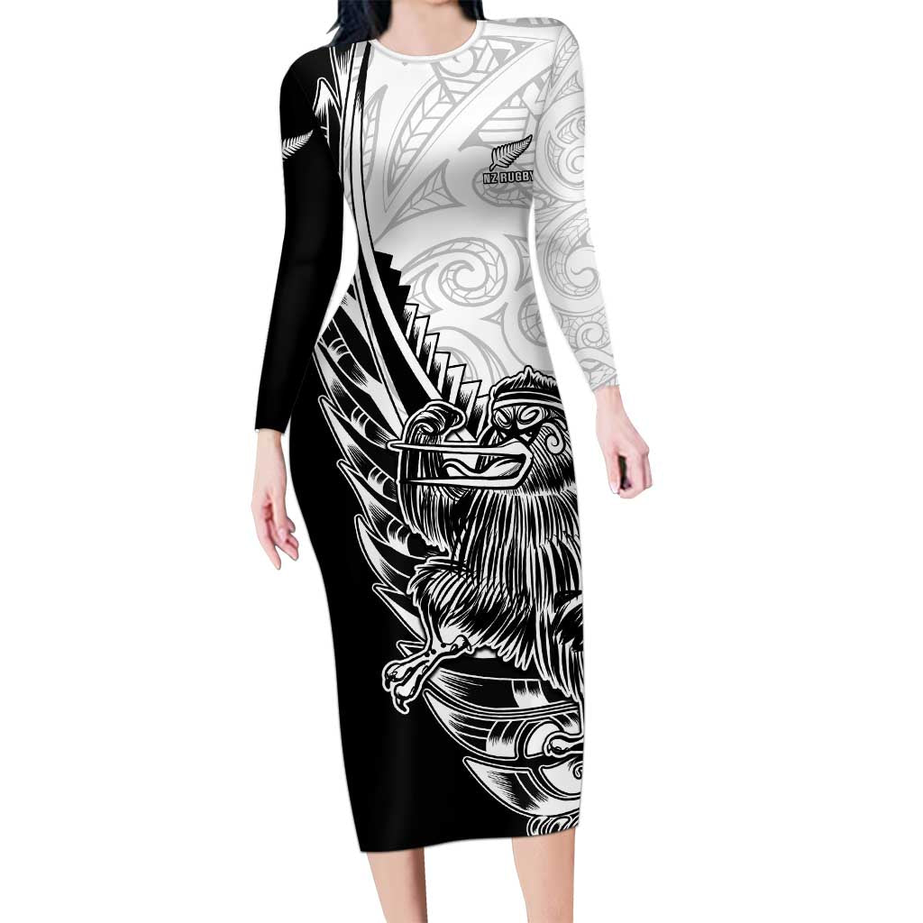 New Zealand Kiwi Rugby Custom Family Matching Long Sleeve Bodycon Dress and Hawaiian Shirt Go Champions Maori Pattern LT05 Mom's Dress White - Polynesian Pride
