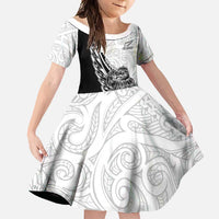 New Zealand Kiwi Rugby Custom Family Matching Off Shoulder Maxi Dress and Hawaiian Shirt Go Champions Maori Pattern LT05 Daughter's Dress White - Polynesian Pride