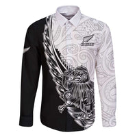 New Zealand Kiwi Rugby Custom Family Matching Off Shoulder Maxi Dress and Hawaiian Shirt Go Champions Maori Pattern LT05 Dad's Shirt - Long Sleeve White - Polynesian Pride
