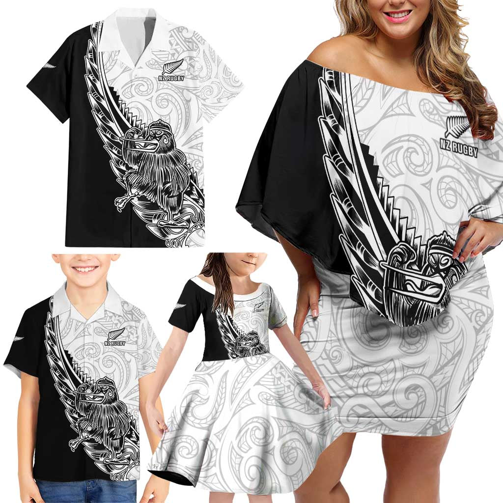 New Zealand Kiwi Rugby Custom Family Matching Off Shoulder Short Dress and Hawaiian Shirt Go Champions Maori Pattern LT05 - Polynesian Pride