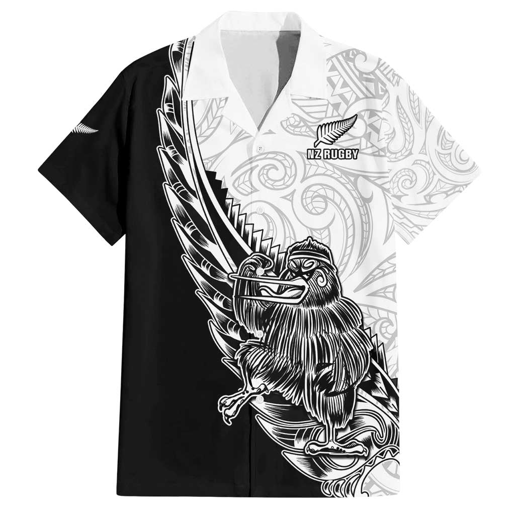 New Zealand Kiwi Rugby Custom Family Matching Off Shoulder Short Dress and Hawaiian Shirt Go Champions Maori Pattern LT05 Dad's Shirt - Short Sleeve White - Polynesian Pride
