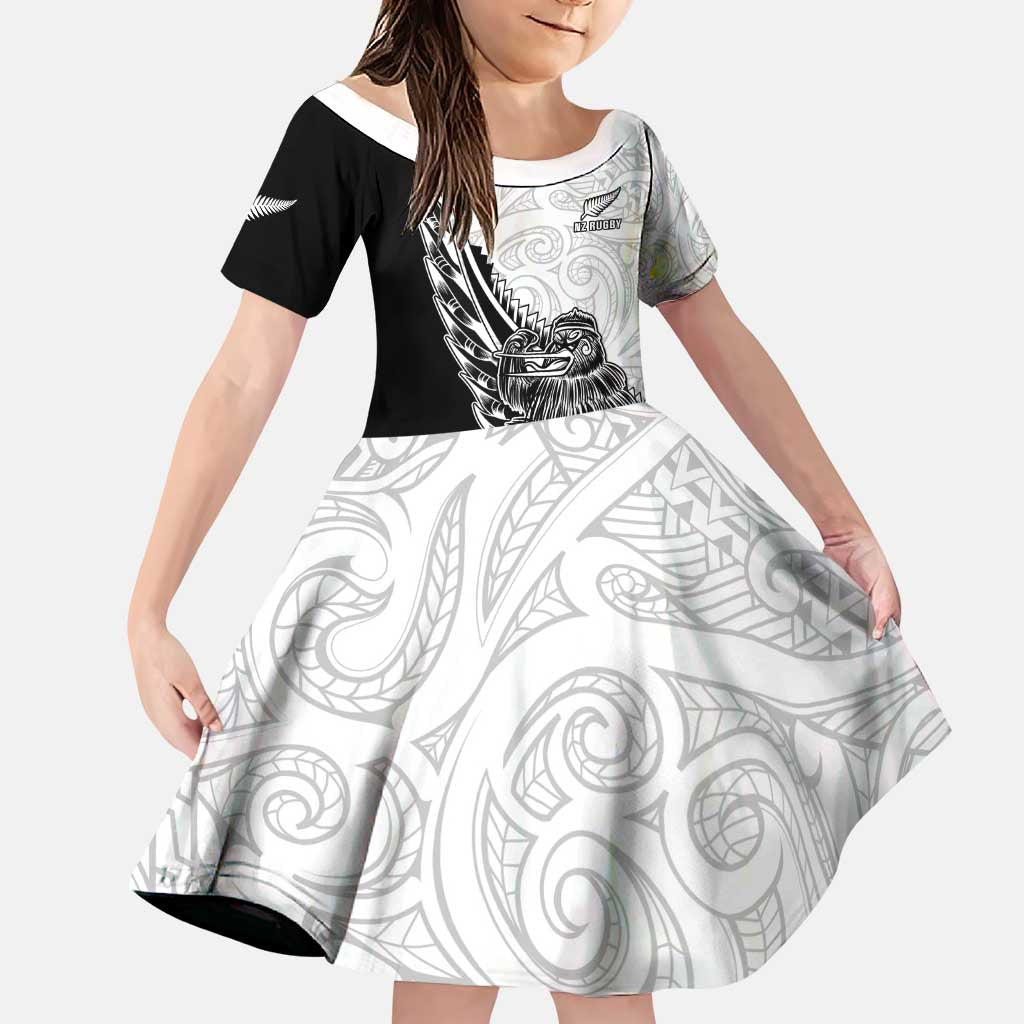 New Zealand Kiwi Rugby Custom Family Matching Puletasi and Hawaiian Shirt Go Champions Maori Pattern LT05 Daughter's Dress White - Polynesian Pride