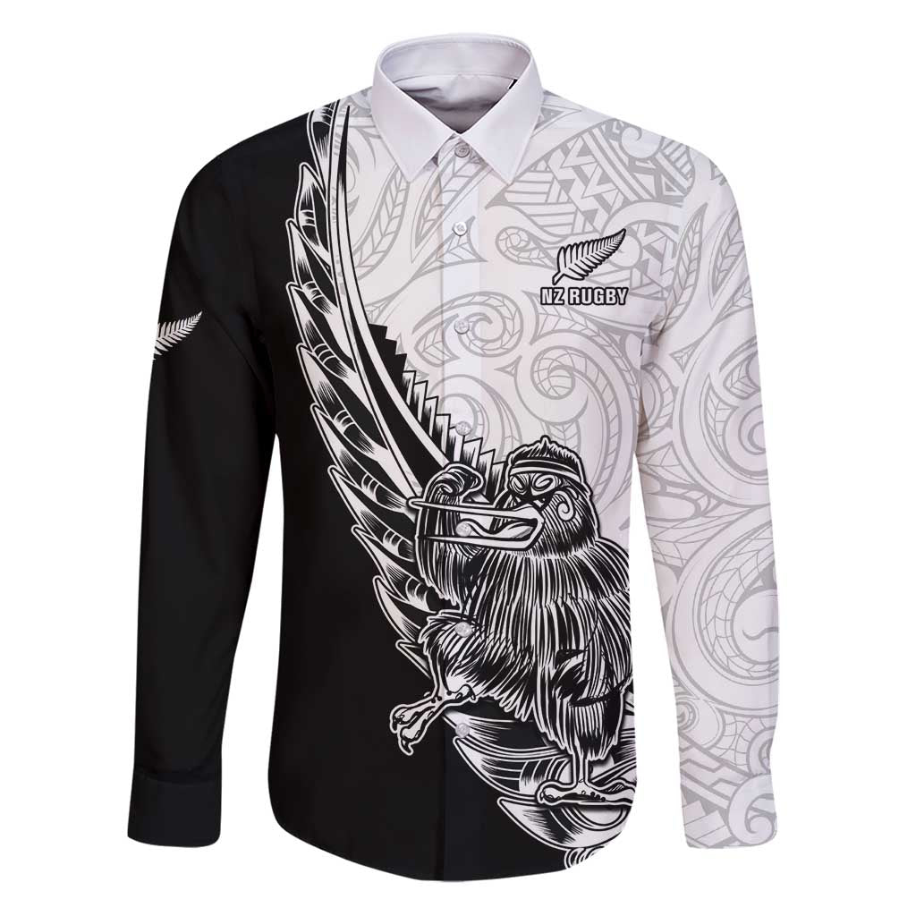 New Zealand Kiwi Rugby Custom Family Matching Puletasi and Hawaiian Shirt Go Champions Maori Pattern LT05 Dad's Shirt - Long Sleeve White - Polynesian Pride