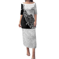 New Zealand Kiwi Rugby Custom Family Matching Puletasi and Hawaiian Shirt Go Champions Maori Pattern LT05 Mom's Dress White - Polynesian Pride