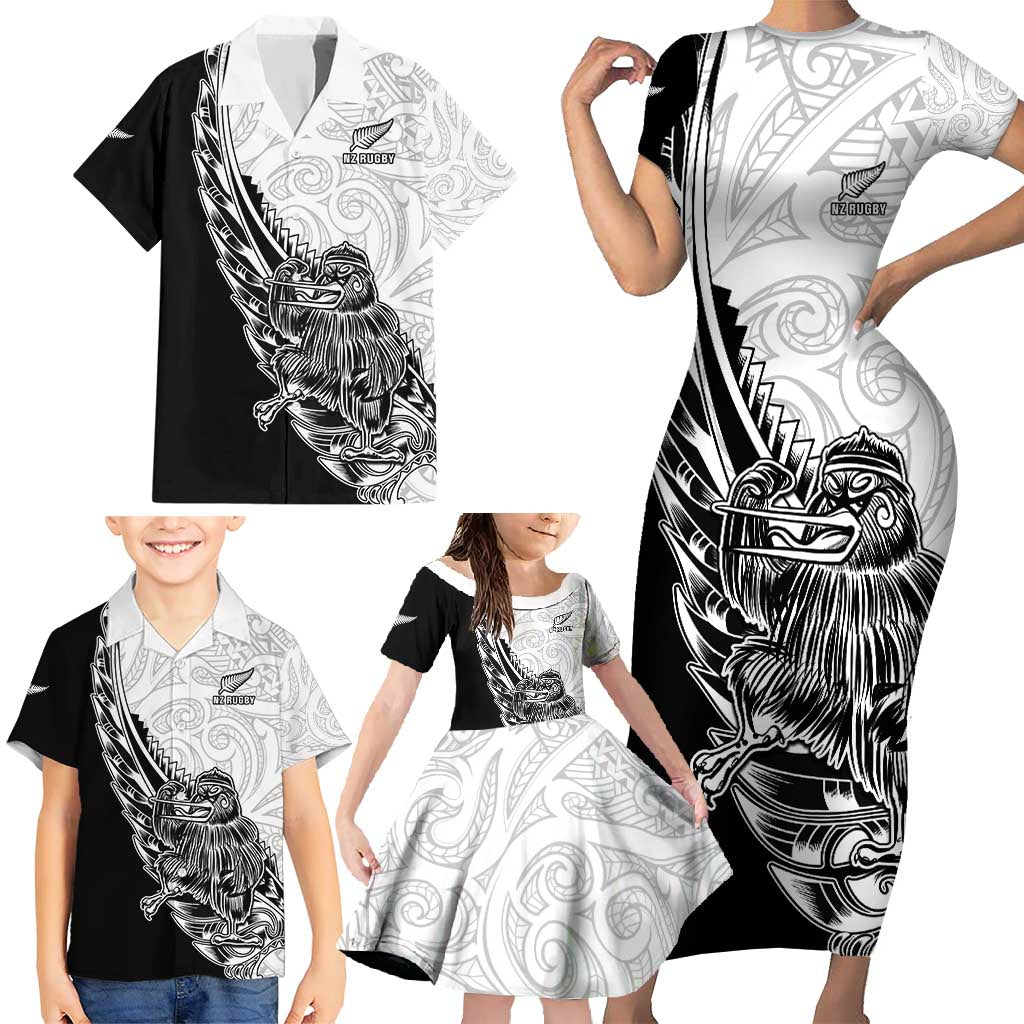 New Zealand Kiwi Rugby Custom Family Matching Short Sleeve Bodycon Dress and Hawaiian Shirt Go Champions Maori Pattern LT05 - Polynesian Pride