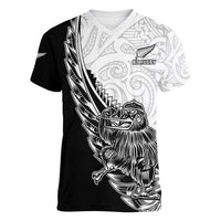 New Zealand Kiwi Rugby Custom Women V-Neck T-Shirt Go Champions Maori Pattern LT05 Female White - Polynesian Pride