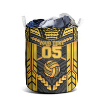Custom Polynesia Beach Volleyball Laundry Basket Gold Polynesian Tribal Pattern - Polynesian Pride