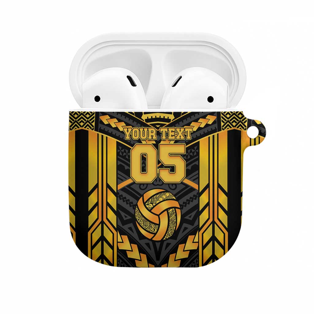 Custom Polynesia Beach Volleyball AirPods Case Gold Polynesian Tribal Pattern - Polynesian Pride