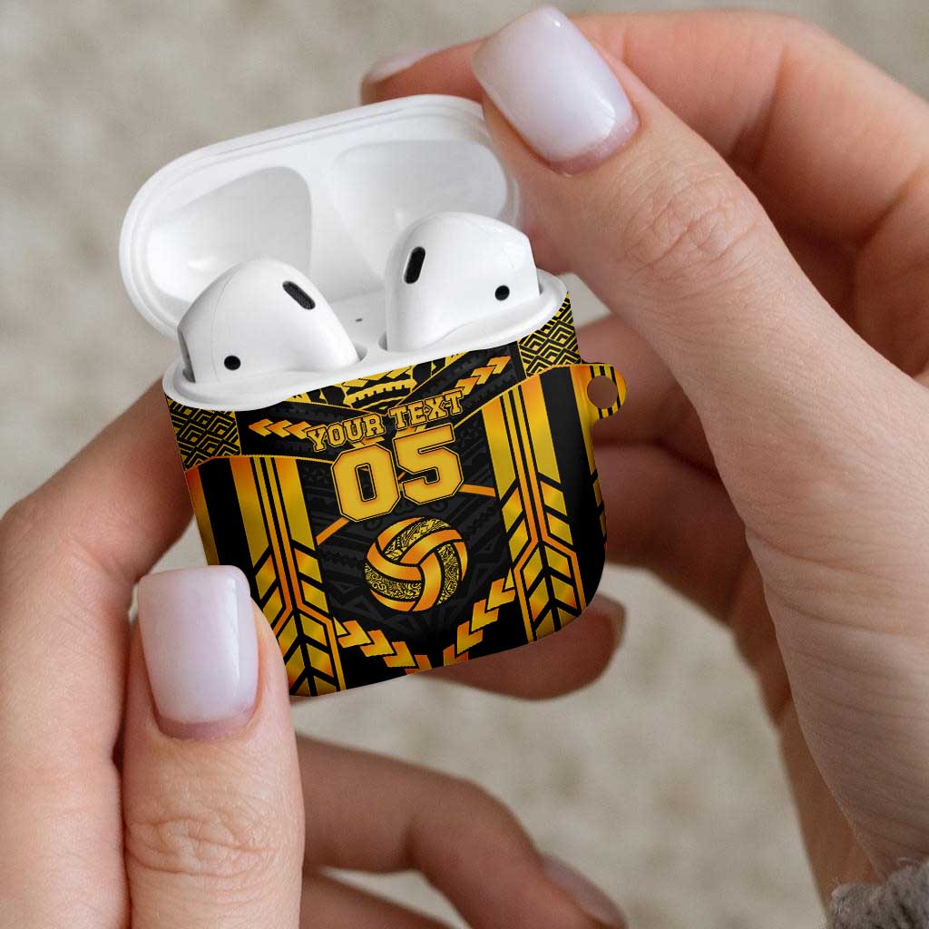 Custom Polynesia Beach Volleyball AirPods Case Gold Polynesian Tribal Pattern - Polynesian Pride