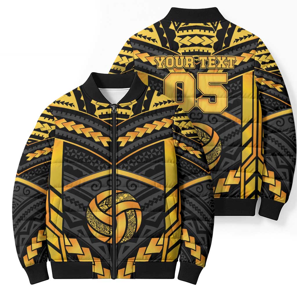 Custom Polynesia Beach Volleyball Bomber Puffer Jacket Gold Polynesian Tribal Pattern - Polynesian Pride