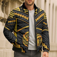 Custom Polynesia Beach Volleyball Bomber Puffer Jacket Gold Polynesian Tribal Pattern - Polynesian Pride