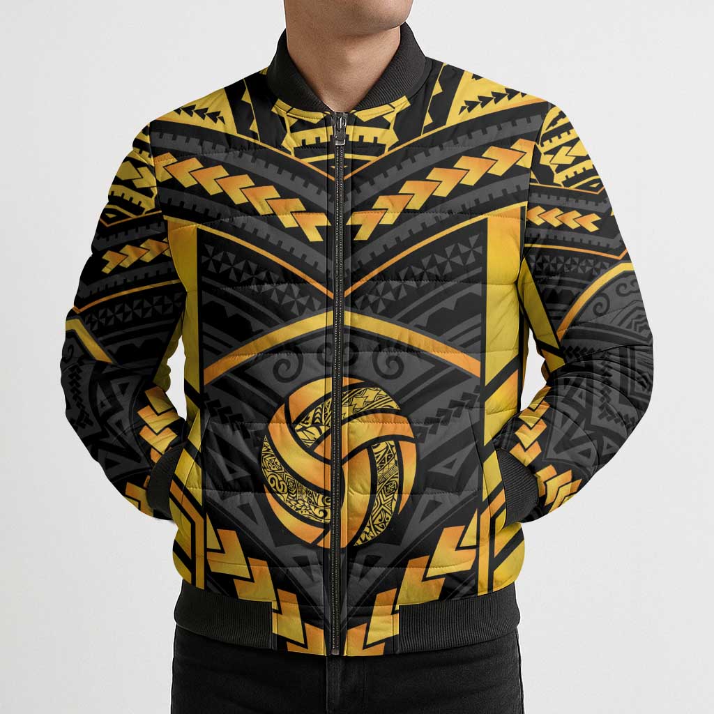 Custom Polynesia Beach Volleyball Bomber Puffer Jacket Gold Polynesian Tribal Pattern - Polynesian Pride