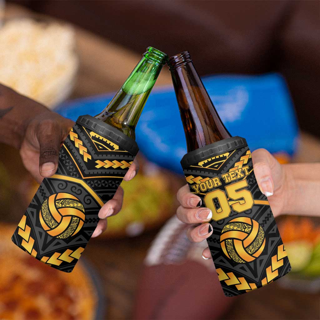 Custom Polynesia Beach Volleyball 4 in 1 Can Cooler Tumbler Gold Polynesian Tribal Pattern - Polynesian Pride