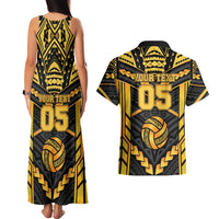 Custom Polynesia Beach Volleyball Couples Matching Tank Maxi Dress and Hawaiian Shirt Gold Polynesian Tribal Pattern - Polynesian Pride