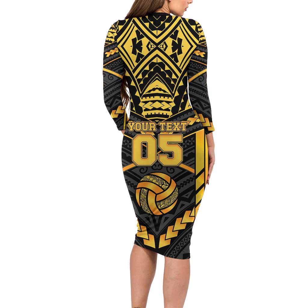 Custom Polynesia Beach Volleyball Family Matching Long Sleeve Bodycon Dress and Hawaiian Shirt Gold Polynesian Tribal Pattern LT05 - Polynesian Pride