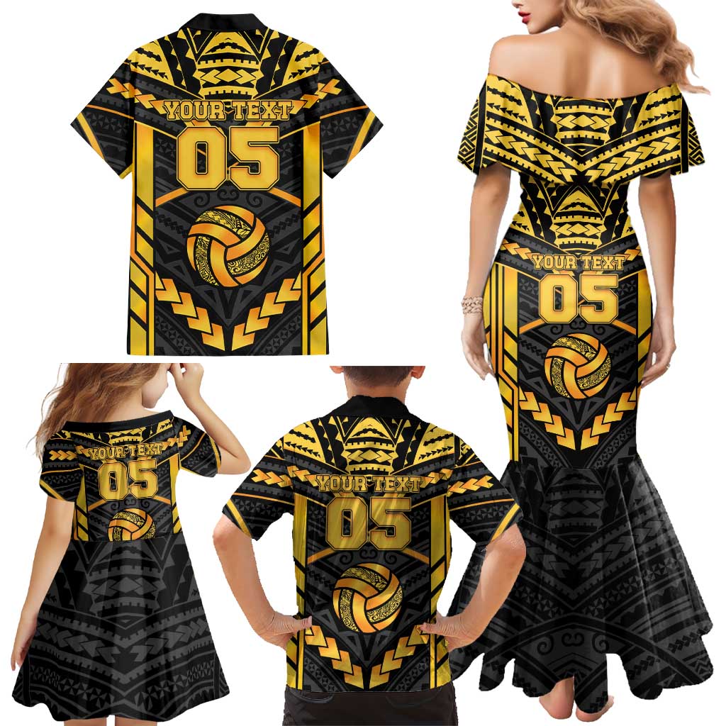 Custom Polynesia Beach Volleyball Family Matching Mermaid Dress and Hawaiian Shirt Gold Polynesian Tribal Pattern LT05 - Polynesian Pride