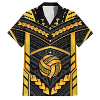 Custom Polynesia Beach Volleyball Family Matching Mermaid Dress and Hawaiian Shirt Gold Polynesian Tribal Pattern LT05 Dad's Shirt - Short Sleeve Gold - Polynesian Pride