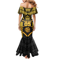 Custom Polynesia Beach Volleyball Family Matching Mermaid Dress and Hawaiian Shirt Gold Polynesian Tribal Pattern LT05 - Polynesian Pride