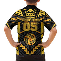 Custom Polynesia Beach Volleyball Family Matching Off The Shoulder Long Sleeve Dress and Hawaiian Shirt Gold Polynesian Tribal Pattern LT05 - Polynesian Pride