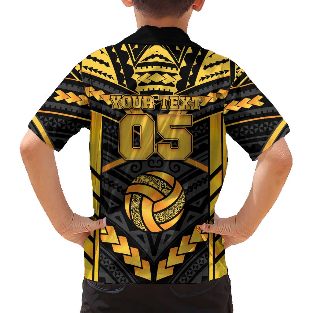 Custom Polynesia Beach Volleyball Family Matching Off Shoulder Maxi Dress and Hawaiian Shirt Gold Polynesian Tribal Pattern LT05 - Polynesian Pride