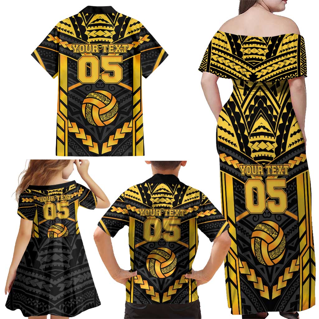 Custom Polynesia Beach Volleyball Family Matching Off Shoulder Maxi Dress and Hawaiian Shirt Gold Polynesian Tribal Pattern LT05 - Polynesian Pride