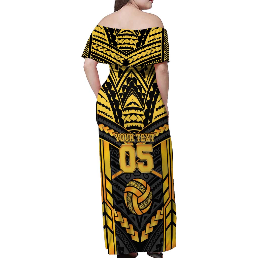 Custom Polynesia Beach Volleyball Family Matching Off Shoulder Maxi Dress and Hawaiian Shirt Gold Polynesian Tribal Pattern LT05 - Polynesian Pride