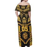 Custom Polynesia Beach Volleyball Family Matching Off Shoulder Maxi Dress and Hawaiian Shirt Gold Polynesian Tribal Pattern LT05 - Polynesian Pride