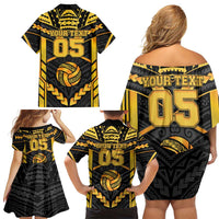Custom Polynesia Beach Volleyball Family Matching Off Shoulder Short Dress and Hawaiian Shirt Gold Polynesian Tribal Pattern LT05 - Polynesian Pride