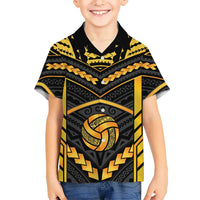 Custom Polynesia Beach Volleyball Family Matching Off Shoulder Short Dress and Hawaiian Shirt Gold Polynesian Tribal Pattern LT05 Son's Shirt Gold - Polynesian Pride