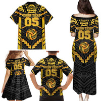 Custom Polynesia Beach Volleyball Family Matching Puletasi and Hawaiian Shirt Gold Polynesian Tribal Pattern - Polynesian Pride