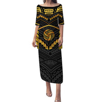 Custom Polynesia Beach Volleyball Family Matching Puletasi and Hawaiian Shirt Gold Polynesian Tribal Pattern - Polynesian Pride