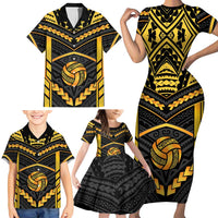 Custom Polynesia Beach Volleyball Family Matching Short Sleeve Bodycon Dress and Hawaiian Shirt Gold Polynesian Tribal Pattern LT05 - Polynesian Pride