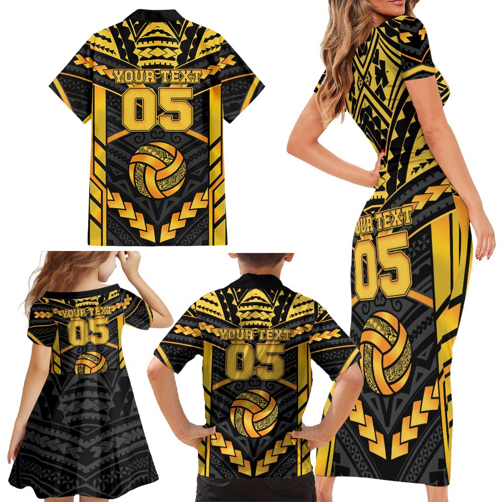 Custom Polynesia Beach Volleyball Family Matching Short Sleeve Bodycon Dress and Hawaiian Shirt Gold Polynesian Tribal Pattern LT05 - Polynesian Pride