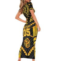 Custom Polynesia Beach Volleyball Family Matching Short Sleeve Bodycon Dress and Hawaiian Shirt Gold Polynesian Tribal Pattern LT05 - Polynesian Pride