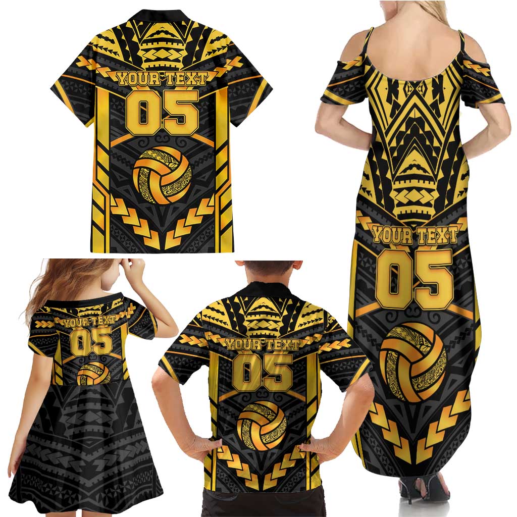 Custom Polynesia Beach Volleyball Family Matching Summer Maxi Dress and Hawaiian Shirt Gold Polynesian Tribal Pattern LT05 - Polynesian Pride