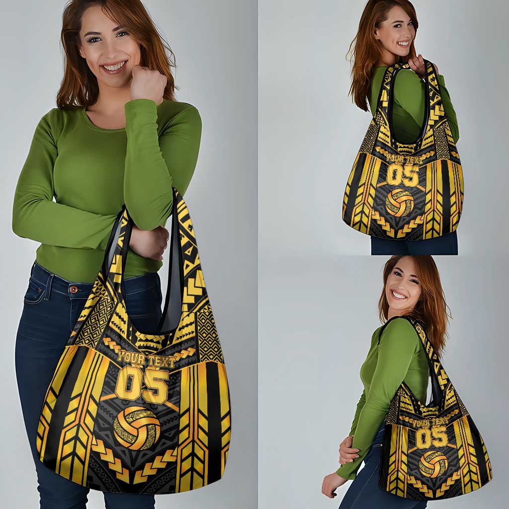 Custom Polynesia Beach Volleyball Grocery Bag Gold Polynesian Tribal Pattern - Polynesian Pride