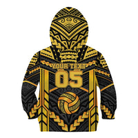 Custom Polynesia Beach Volleyball Kid Hoodie Gold Polynesian Tribal Pattern - Polynesian Pride