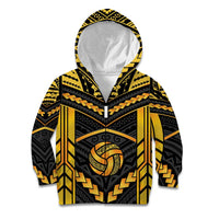 Custom Polynesia Beach Volleyball Kid Hoodie Gold Polynesian Tribal Pattern - Polynesian Pride
