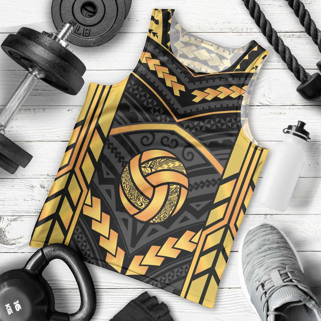 Custom Polynesia Beach Volleyball Men Tank Top Gold Polynesian Tribal Pattern - Polynesian Pride