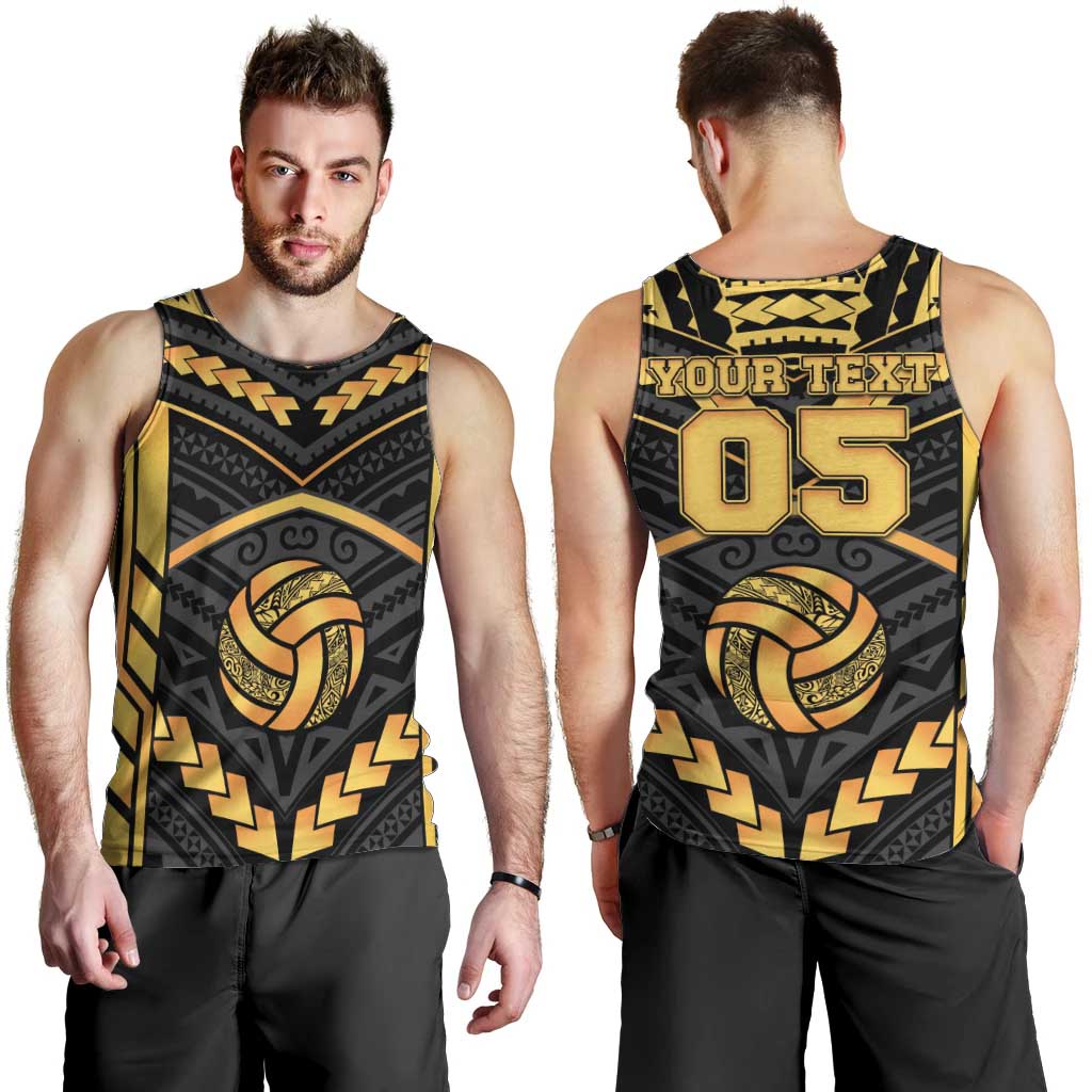 Custom Polynesia Beach Volleyball Men Tank Top Gold Polynesian Tribal Pattern - Polynesian Pride