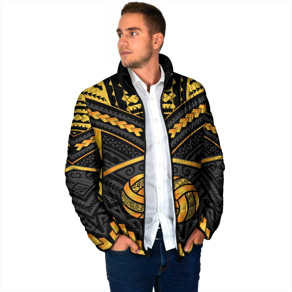 Custom Polynesia Beach Volleyball Padded Jacket Gold Polynesian Tribal Pattern - Polynesian Pride