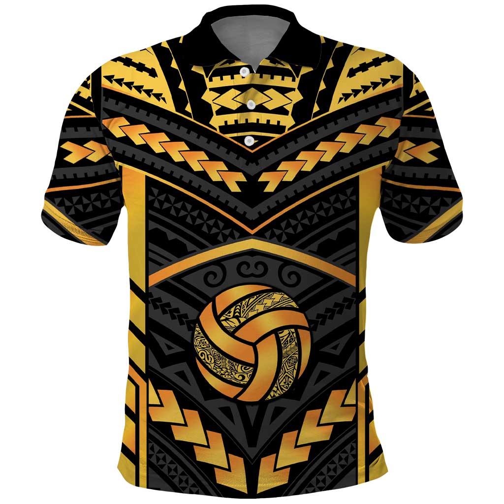Custom Polynesia Beach Volleyball Polo Shirt Gold Polynesian Tribal Pattern - Polynesian Pride