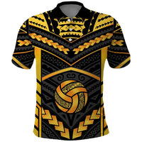 Custom Polynesia Beach Volleyball Polo Shirt Gold Polynesian Tribal Pattern - Polynesian Pride