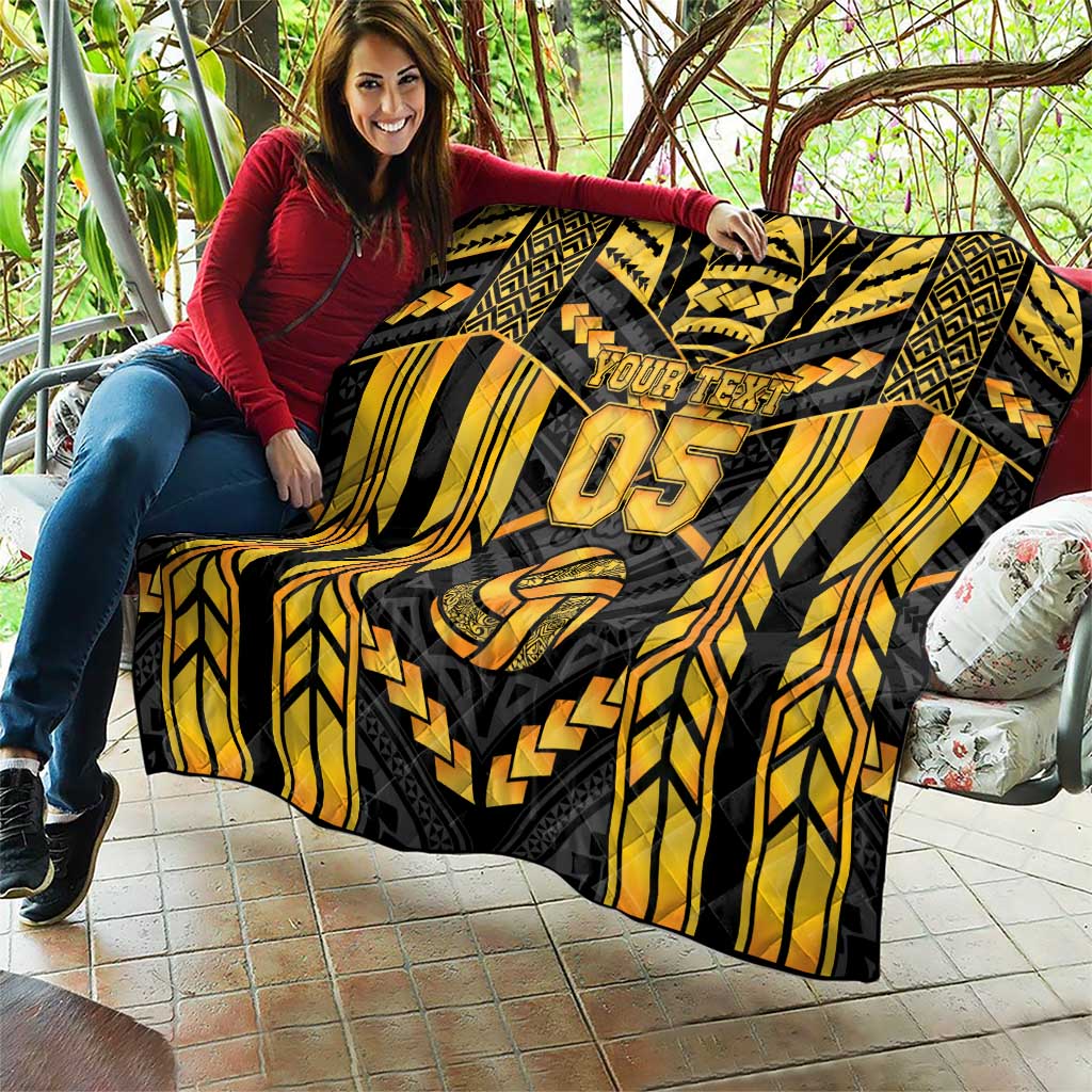 Custom Polynesia Beach Volleyball Quilt Gold Polynesian Tribal Pattern - Polynesian Pride