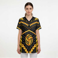 Custom Polynesia Beach Volleyball Scrub Top Gold Polynesian Tribal Pattern - Polynesian Pride