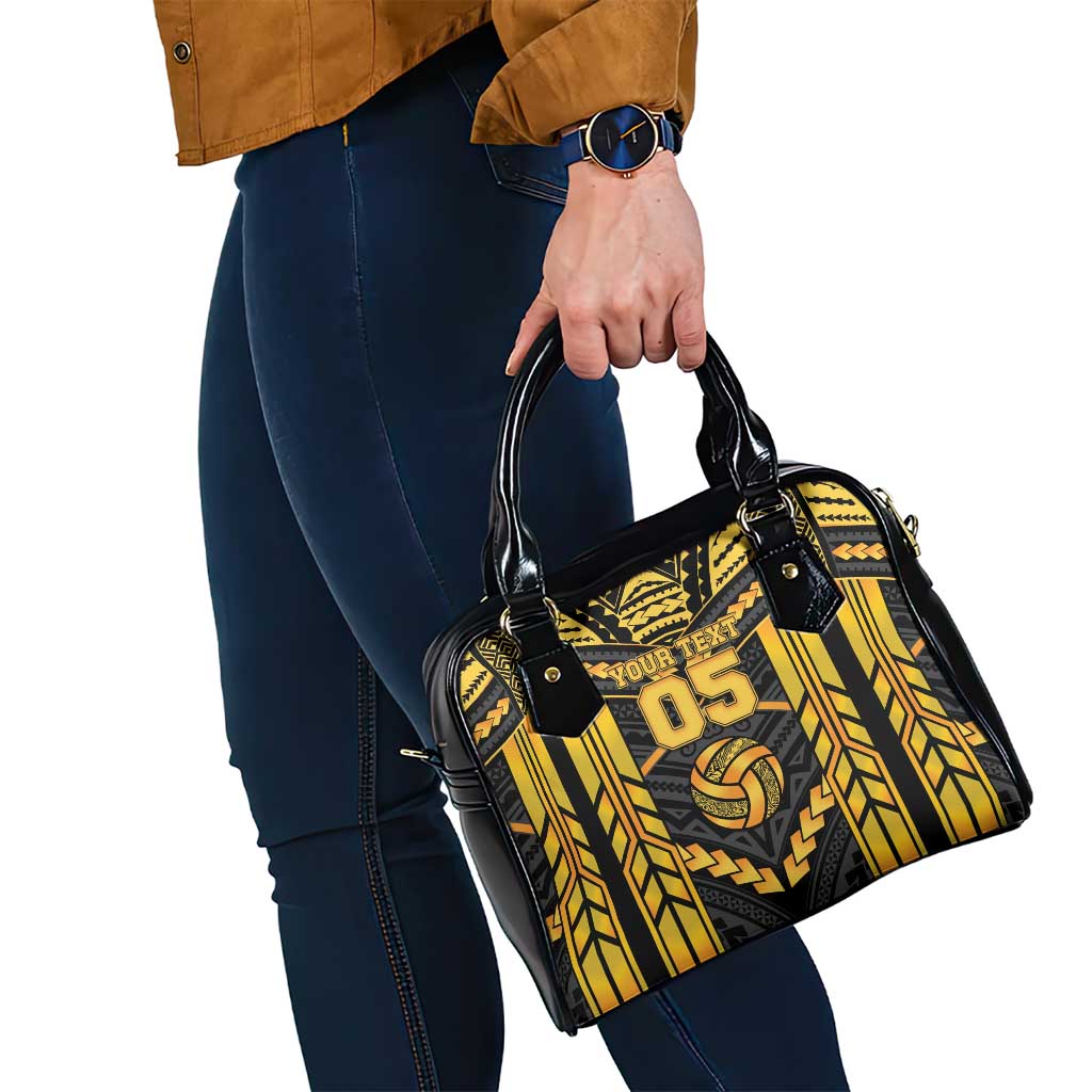 Custom Polynesia Beach Volleyball Shoulder Handbag Gold Polynesian Tribal Pattern - Polynesian Pride