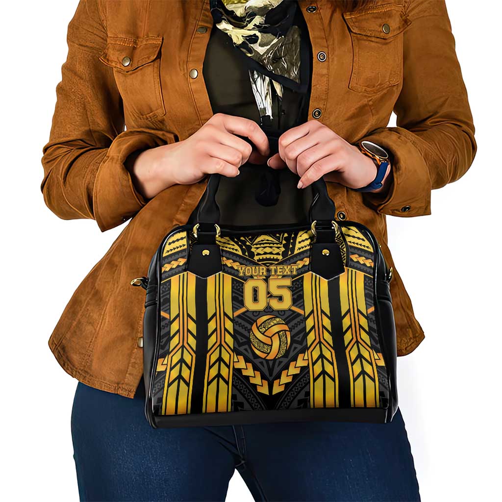 Custom Polynesia Beach Volleyball Shoulder Handbag Gold Polynesian Tribal Pattern - Polynesian Pride